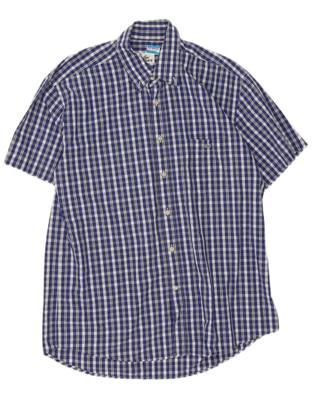 Lacoste Mens Short Sleeve Shirt Size 40 Medium Blue Gingham Cotton
