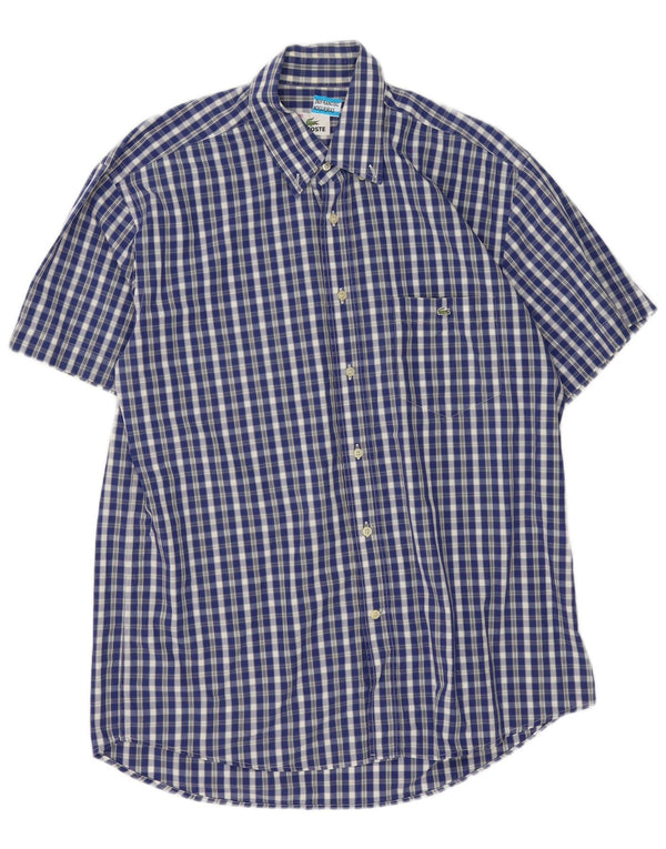 Lacoste Mens Short Sleeve Shirt Size 40 Medium Blue Gingham Cotton