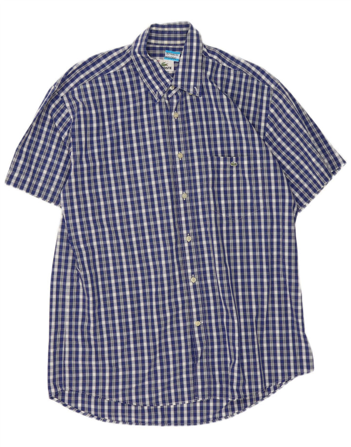 Lacoste Mens Short Sleeve Shirt Size 40 Medium Blue Gingham Cotton