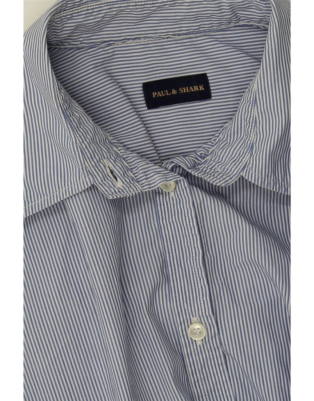 PAUL & SHARK Womens Shirt US 8 Medium Blue Pinstripe Cotton Vintage Paul & Shark and Second-Hand Paul & Shark from Messina Hembry 