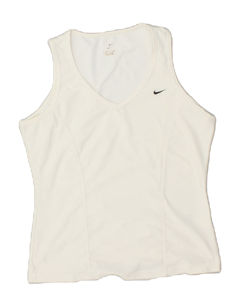 NIKE Womens Vest Top UK 12 Medium White Polyester | Vintage Nike | Thrift | Second-Hand Nike | Used Clothing | Messina Hembry 