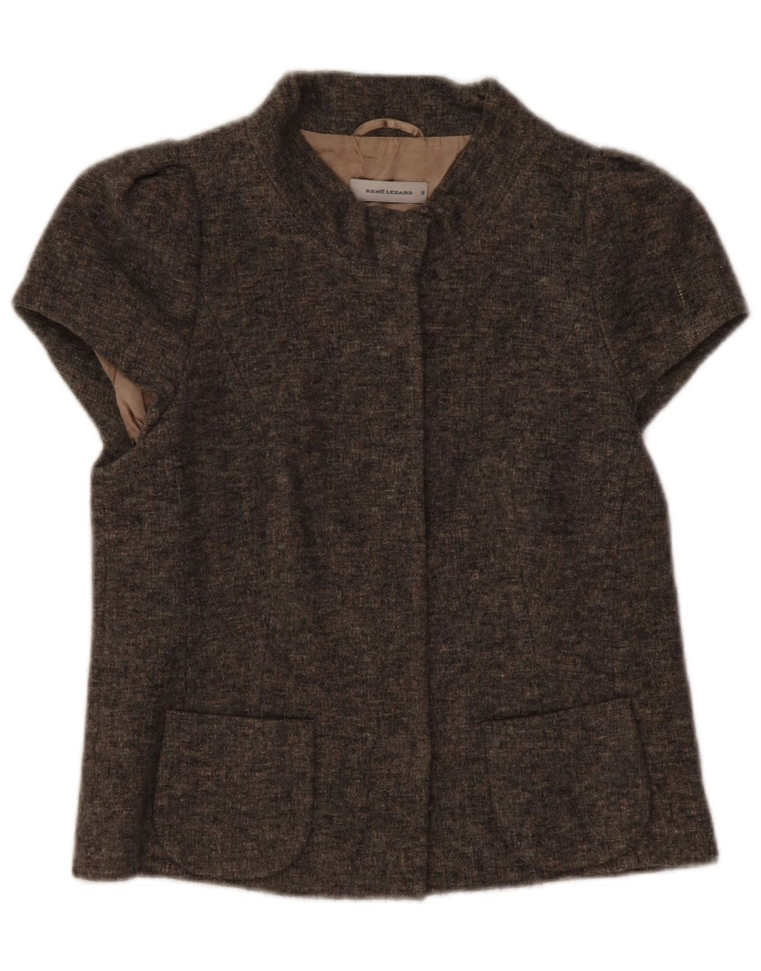 Rene Lezard Womens Short Sleeve Blazer Jacket EU 36 Small Grey Wool