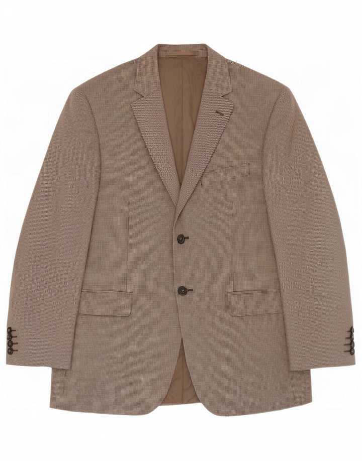 Marks & Spencer Mens 2 Button Blazer Jacket UK 38 Medium Beige Houndstooth