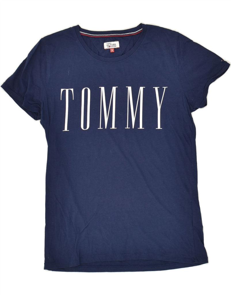 TOMMY HILFIGER Womens Graphic T-Shirt Top UK 10 Small Navy Blue Cotton | Vintage Tommy Hilfiger | Thrift | Second-Hand Tommy Hilfiger | Used Clothing | Messina Hembry 