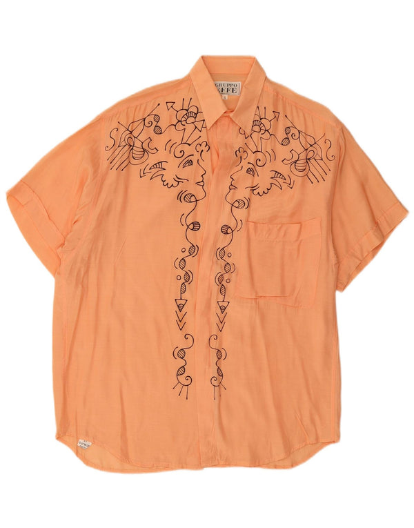 VINTAGE Mens Graphic Short Sleeve Shirt Small Orange Viscose