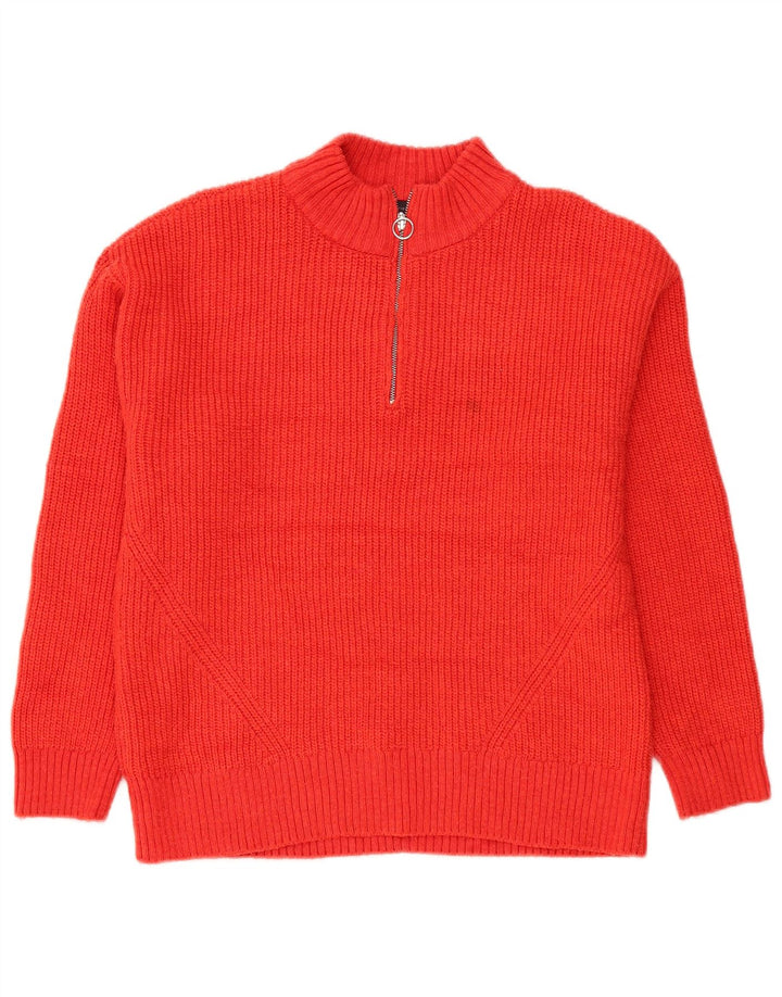 Marks & Spencer Womens Relaxed Fit Zip Neck Jumper Sweater UK 12 Medium Red