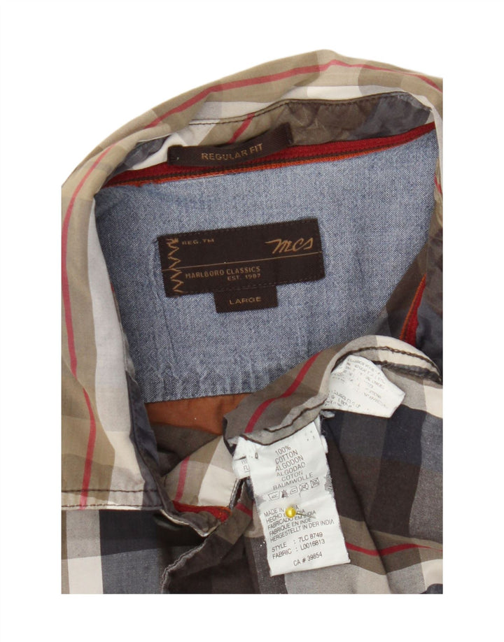 Marlboro Classics Mens Regular Fit Shirt Large Brown Check Cotton