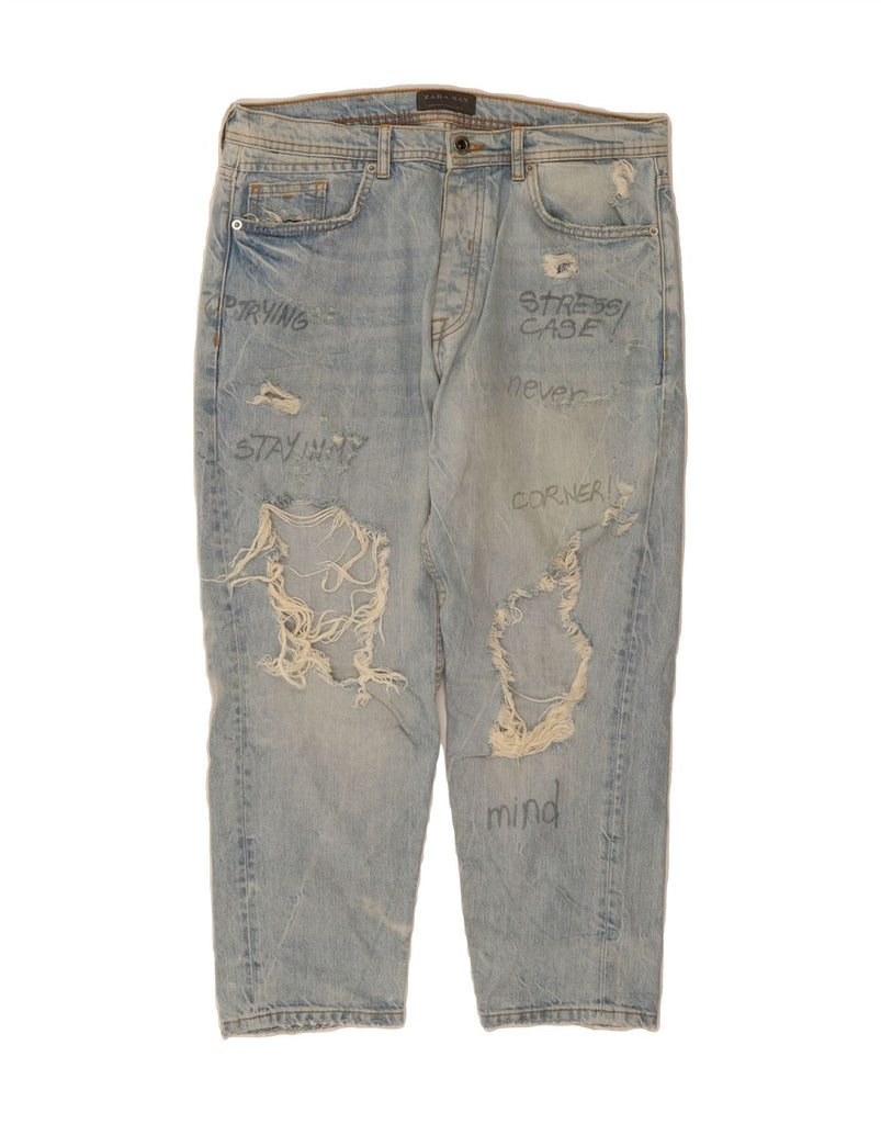 ZARA Mens Graphic Distressed Capri Jeans EU 42 Large W32 L24 Blue Vintage Zara and Second-Hand Zara from Messina Hembry 