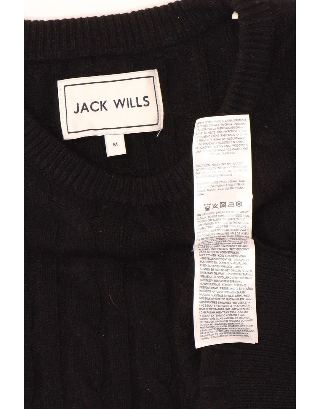 Jack Wills Mens Boat Neck Jumper Sweater Medium Black Nylon