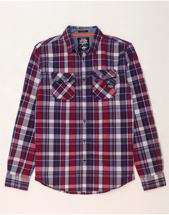 Superdry Mens Shirt Medium Navy Blue Check Cotton