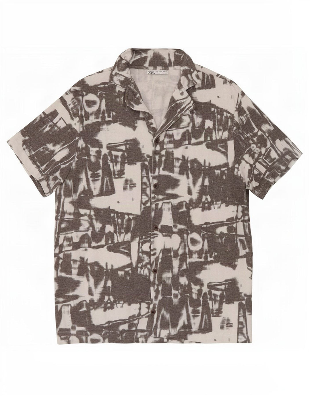 Zara Mens Abstract Pattern Short Sleeve Shirt Small Grey Polyester