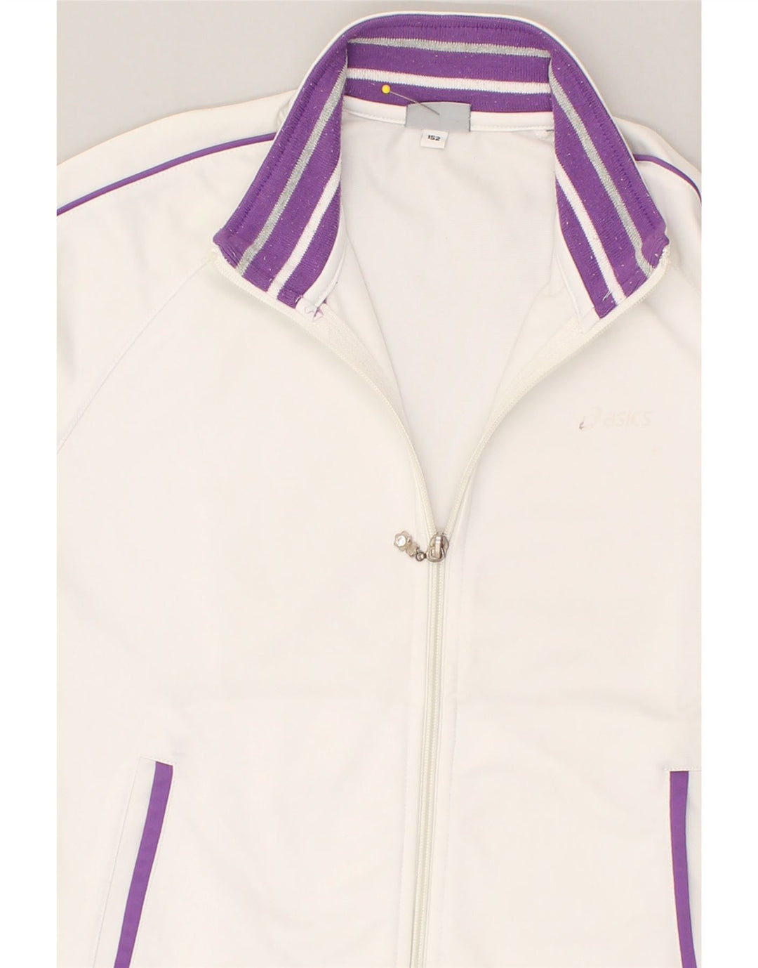 ASICS Girls Tracksuit Top Jacket 11-12 Years White Polyester | Vintage Asics | Thrift | Second-Hand Asics | Used Clothing | Messina Hembry 