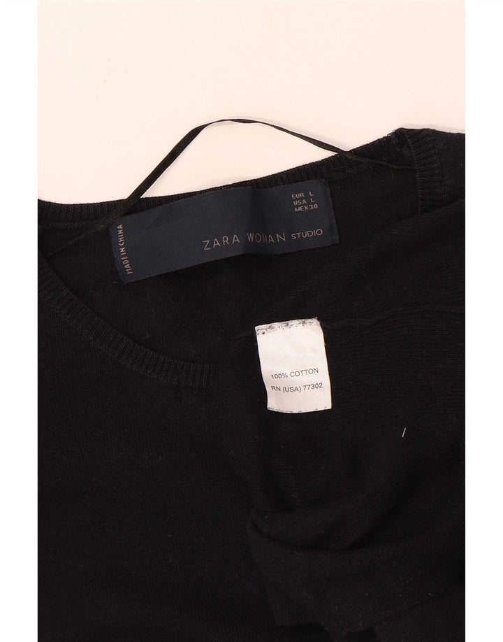 Zara Womens Top Long Sleeve UK 14 Large Black Cotton