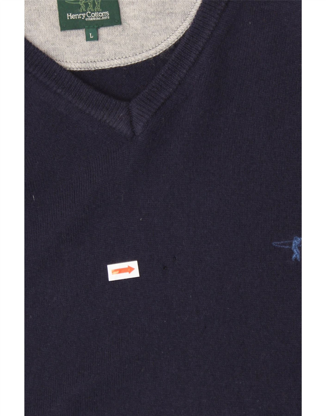 HENRY COTTONS Mens V-Neck Jumper Sweater Large Navy Blue