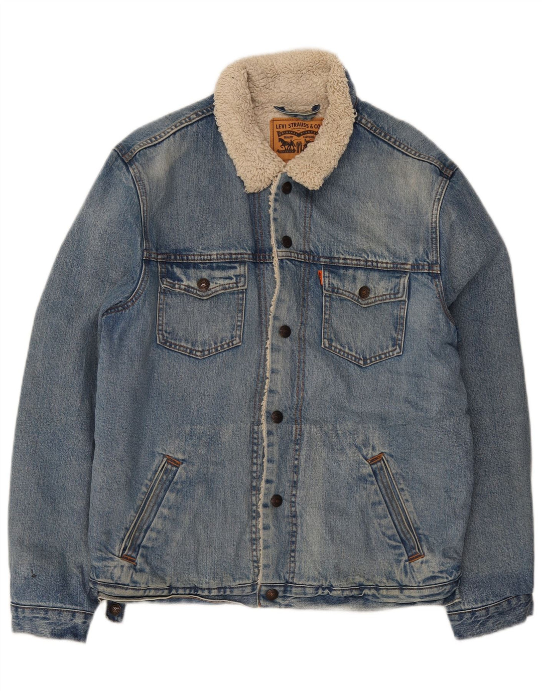 Levi's Mens Sherpa Denim Jacket UK 40 Large Blue Cotton