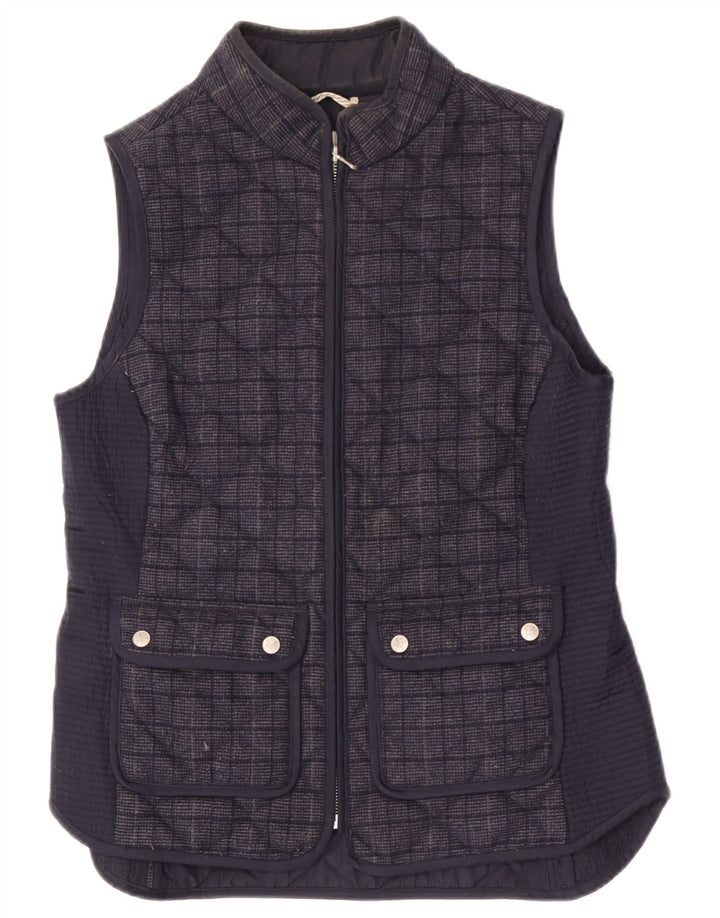 Crew Clothing Womens Quilted Gilet UK 10 Small Navy Blue Check Polyester