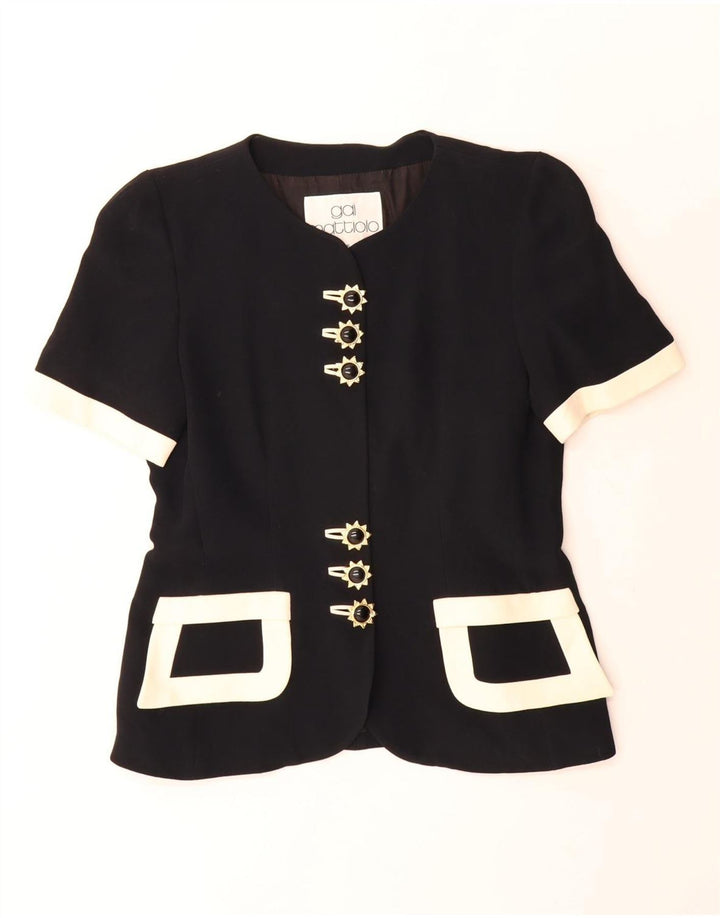 Gai Mattiolo Womens Short Sleeve Blazer Jacket IT 46 Large Black