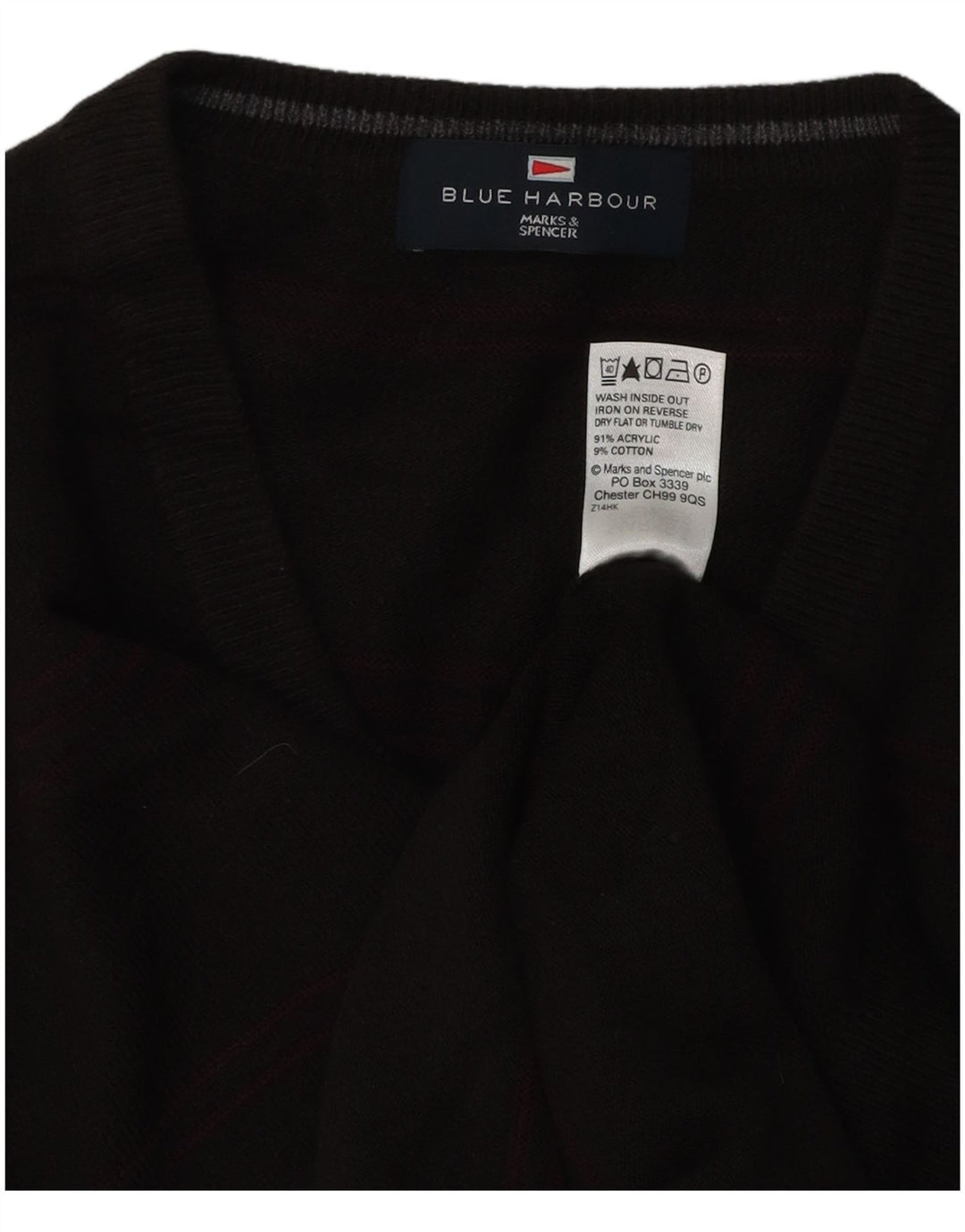 Marks & Spencer Mens Blue Harbour V-Neck Jumper Sweater XL Brown Striped