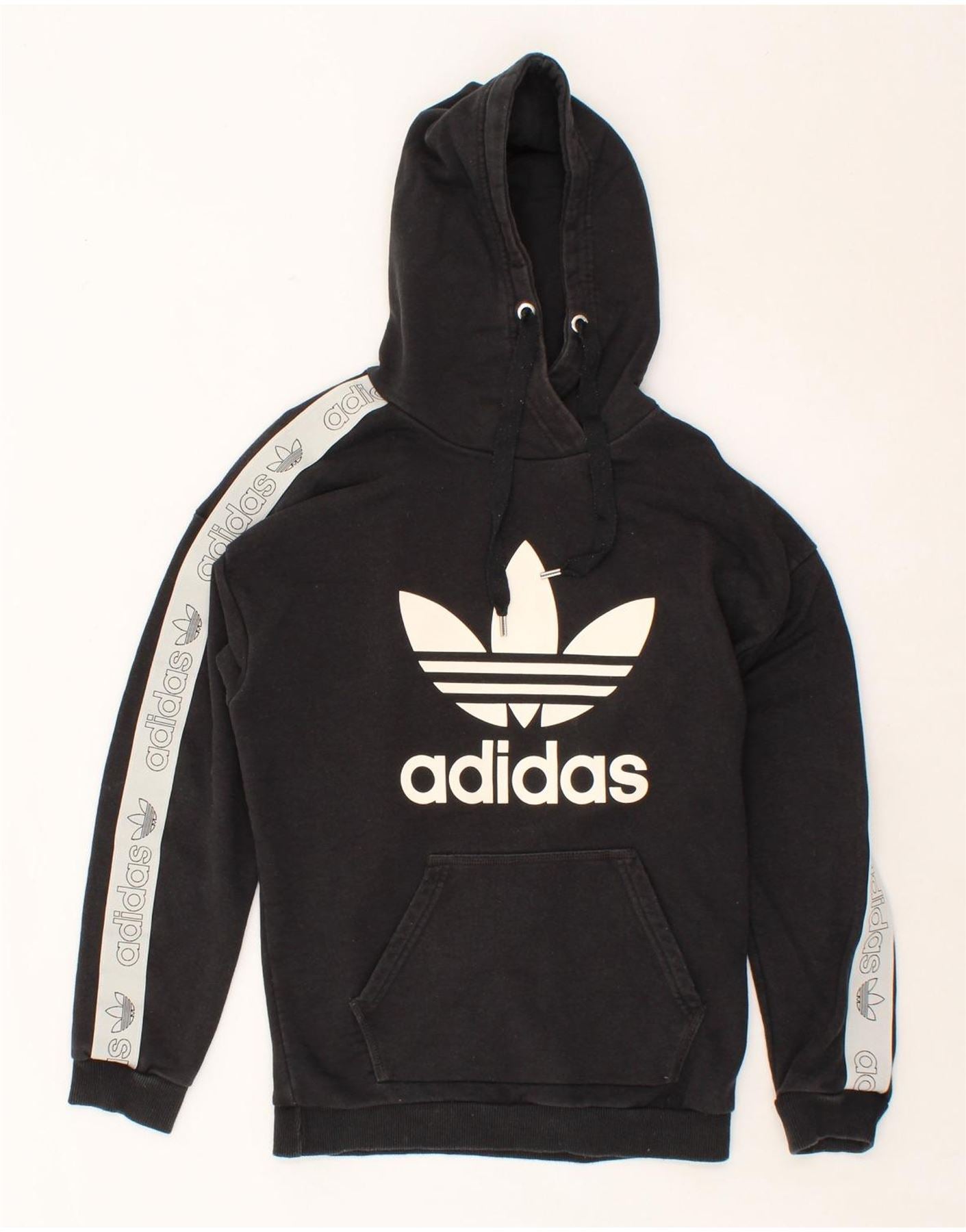 ADIDAS Womens Graphic Hoodie Jumper UK 12 Medium Black Cotton