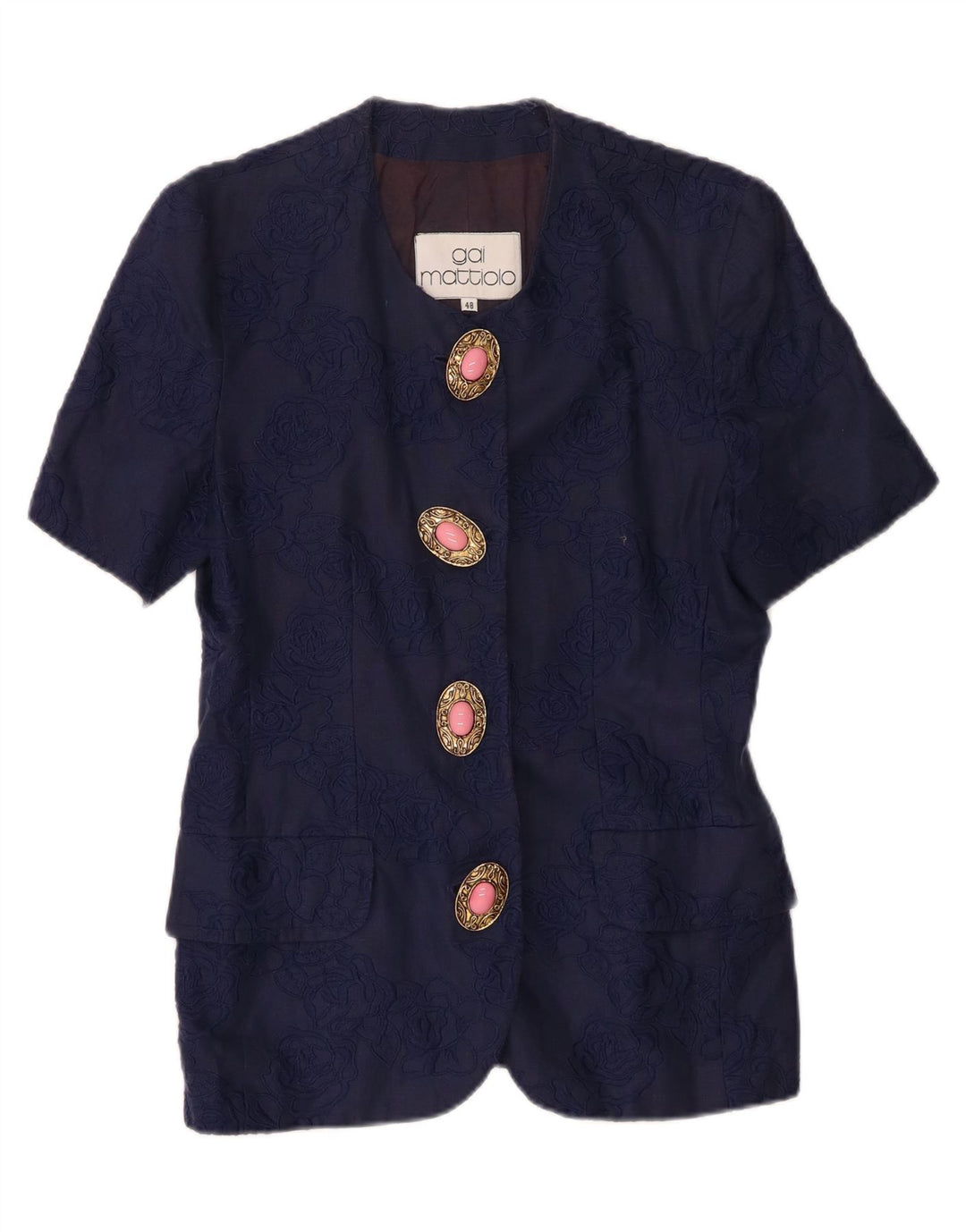 Gai Mattiolo Womens Short Sleeve Blazer Jacket IT 48 XL Navy Blue Linen
