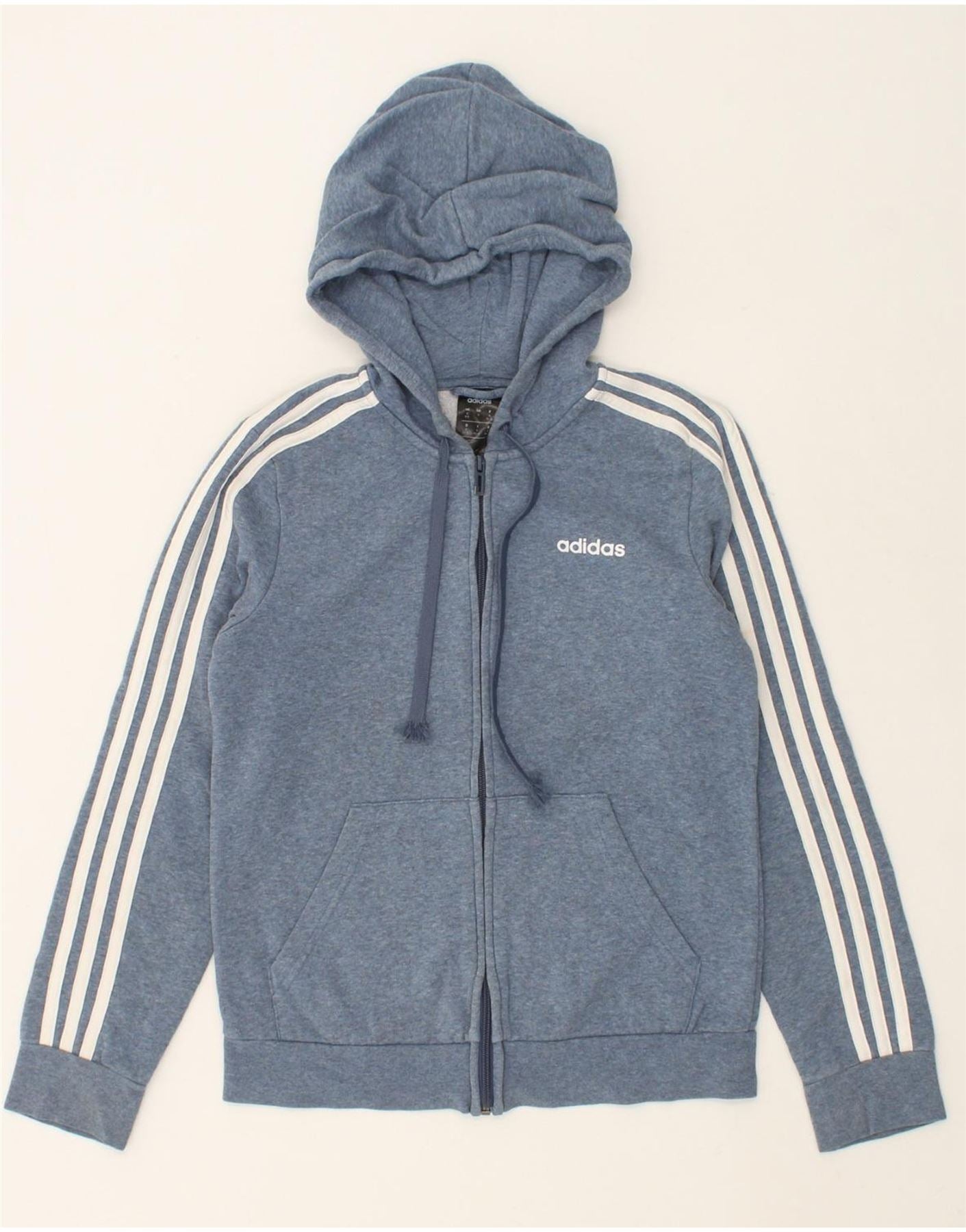 ADIDAS Womens Zip Hoodie Sweater UK 8/10 Small Blue Cotton