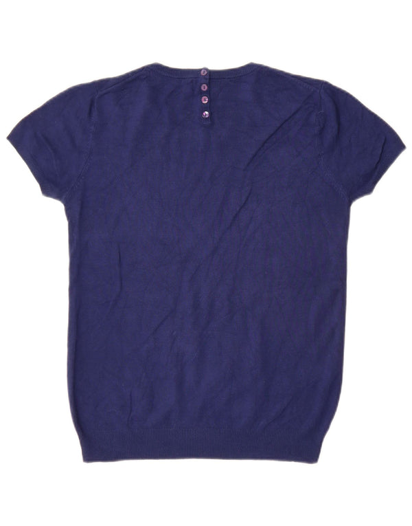 Zara Womens Short Sleeve Crew Neck Jumper Sweater UK 12 Medium Navy Blue