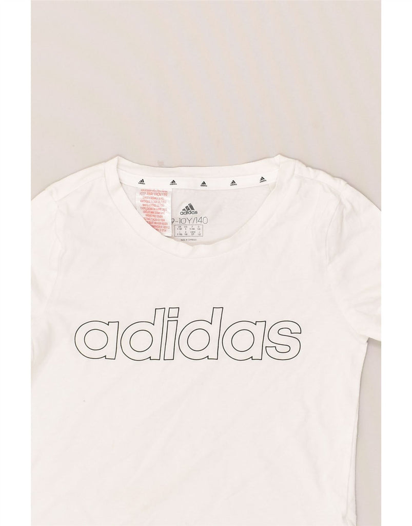 ADIDAS Girls Graphic T-Shirt Top 9-10 Years White Cotton | Vintage Adidas | Thrift | Second-Hand Adidas | Used Clothing | Messina Hembry 