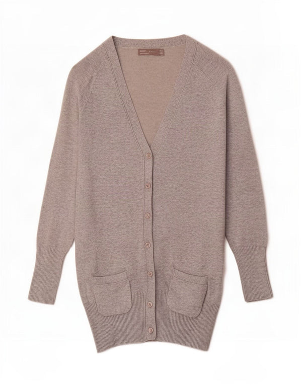 Zara Womens Longline Cardigan Sweater UK 10 Small Grey Cotton
