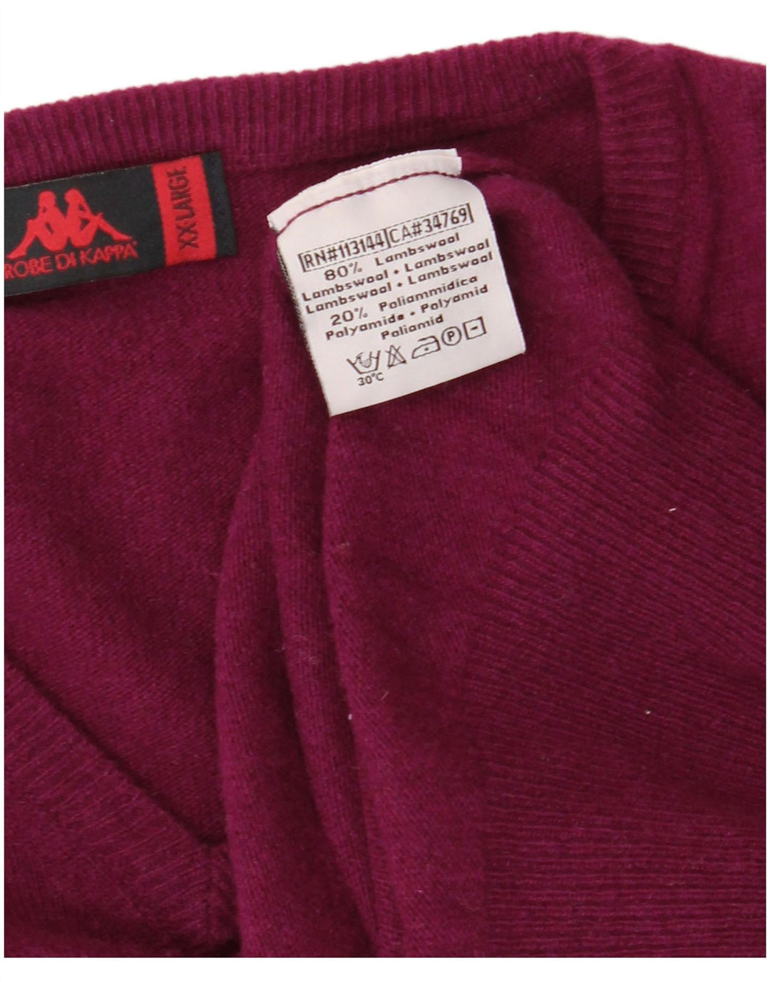 KAPPA Mens V-Neck Jumper Sweater 2XL Purple Lambswool