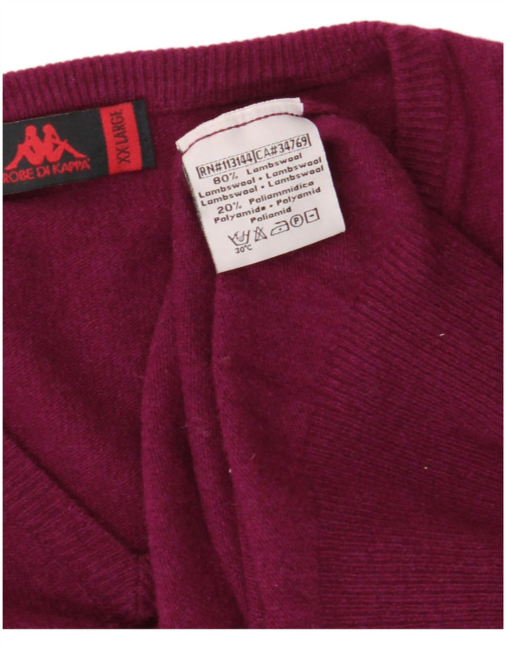 KAPPA Mens V-Neck Jumper Sweater 2XL Purple Lambswool