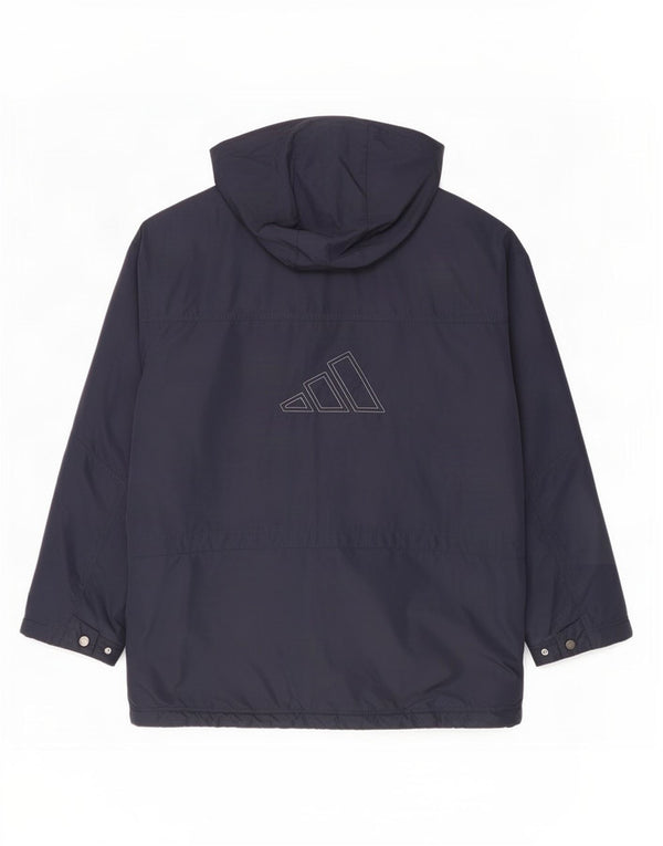 Adidas Mens Graphic Hooded Windbreaker Coat UK 40 Large Navy Blue Polyamide