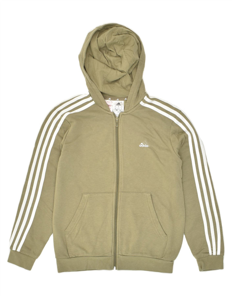 ADIDAS Boys Zip Hoodie Sweater 11-12 Years Khaki Cotton | Vintage Adidas | Thrift | Second-Hand Adidas | Used Clothing | Messina Hembry 