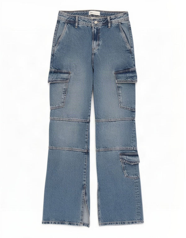 Zara Womens Cargo Straight Jeans EU 34 2XS W28 L31 Blue