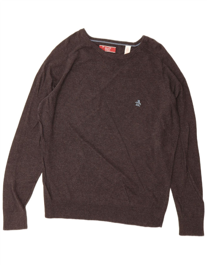 Penguin Mens Boat Neck Jumper Sweater Large Grey