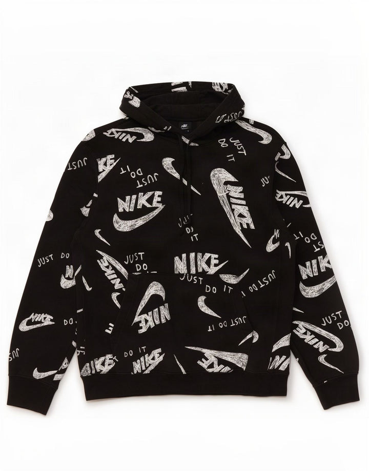 Nike Mens Graphic Hoodie Jumper Medium Black Cotton