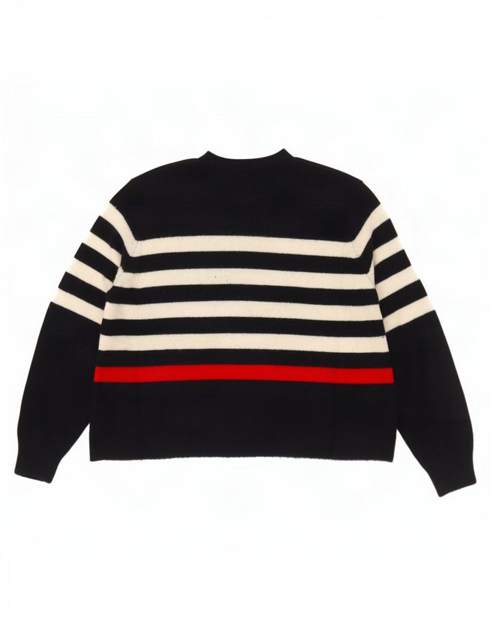 Zara Womens Crop Turtle Neck Jumper Sweater UK 14 Medium Navy Blue Striped