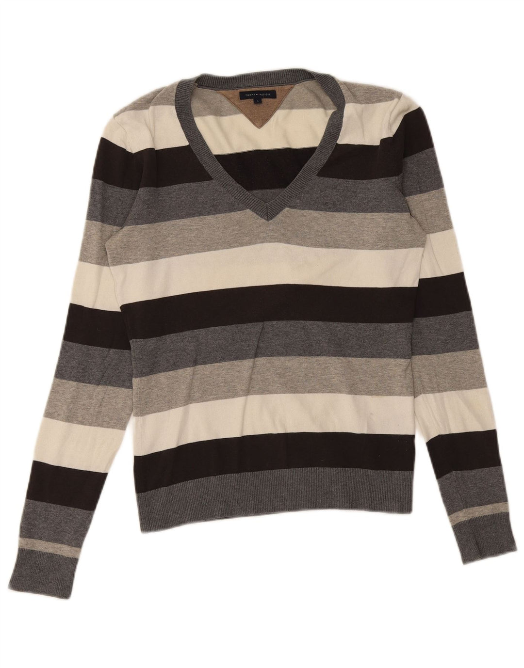 Tommy Hilfiger Womens V-Neck Jumper Sweater UK 10 Small Multicoloured