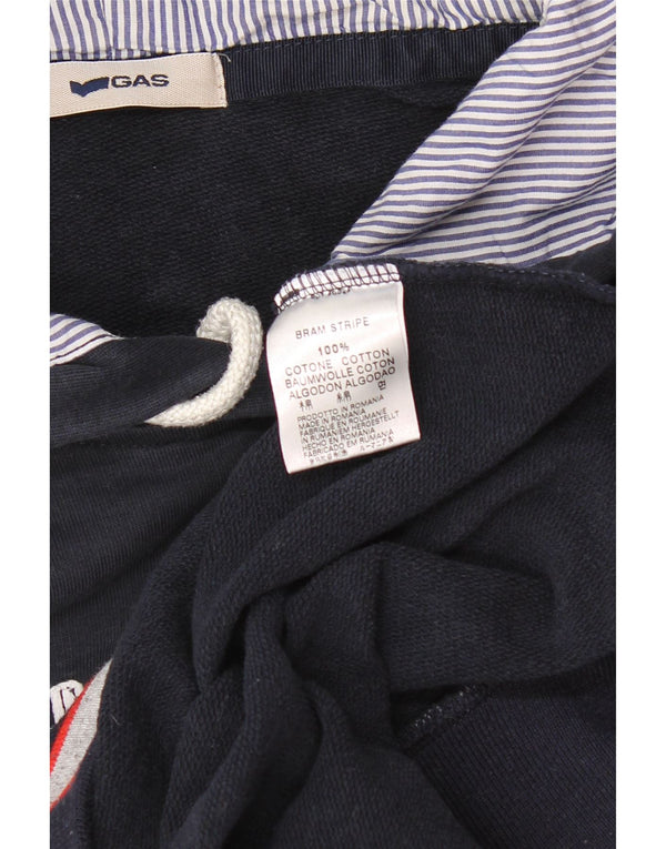 GAS Mens Graphic Hoodie Jumper Large Navy Blue Cotton