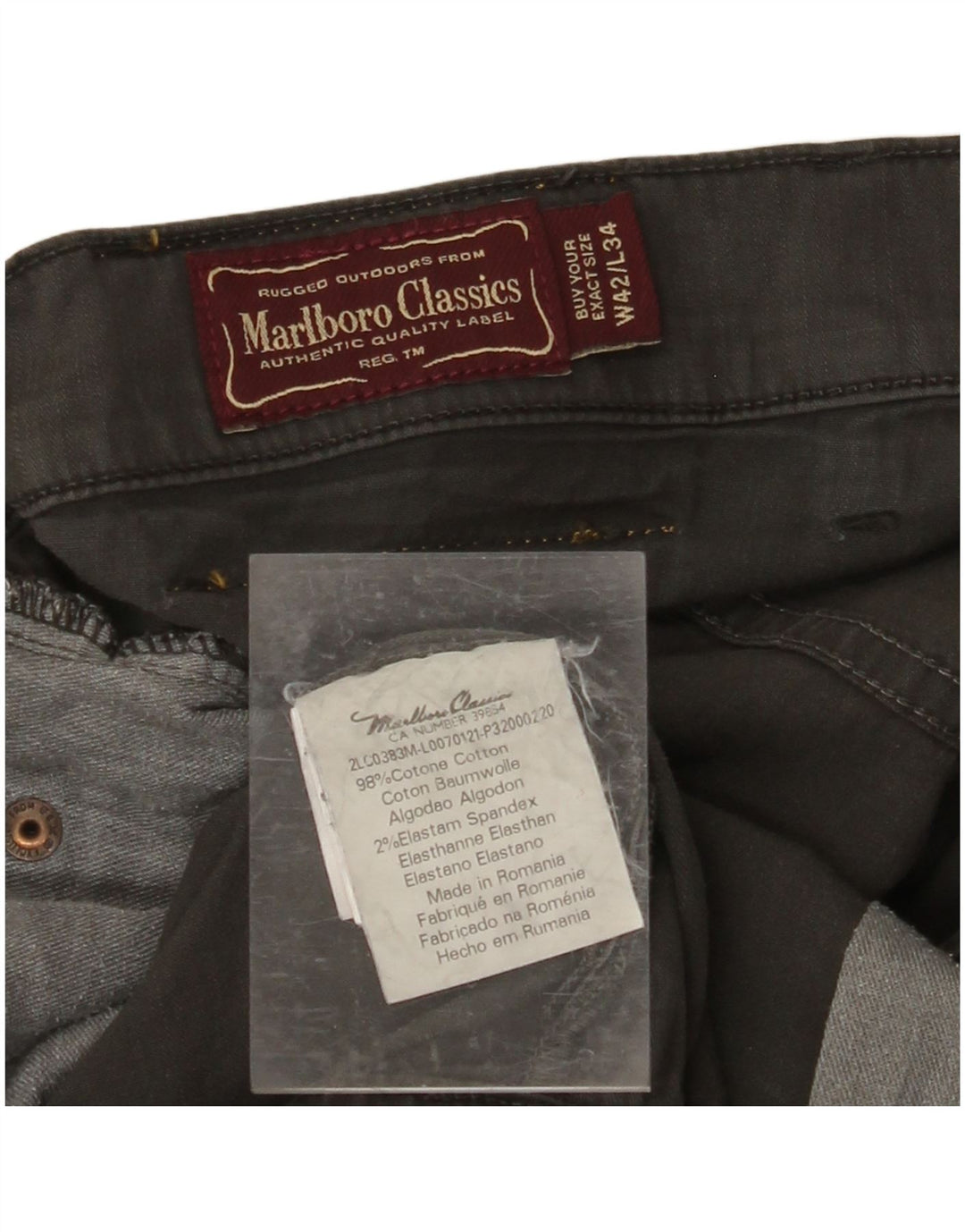 MARLBORO CLASSICS Mens Straight Casual Trousers W42 L34 Grey Cotton