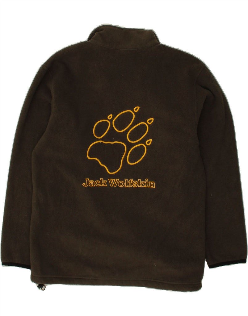 JACK WOLFSKIN Boys Graphic Zip Neck Fleece Jumper 13-14 Years Brown Vintage Jack Wolfskin and Second-Hand Jack Wolfskin from Messina Hembry 