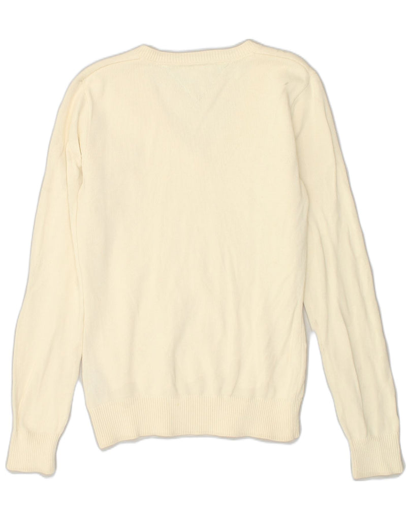 TOMMY HILFIGER Womens V-Neck Jumper Sweater UK 14 Large Beige Cotton | Vintage Tommy Hilfiger | Thrift | Second-Hand Tommy Hilfiger | Used Clothing | Messina Hembry 