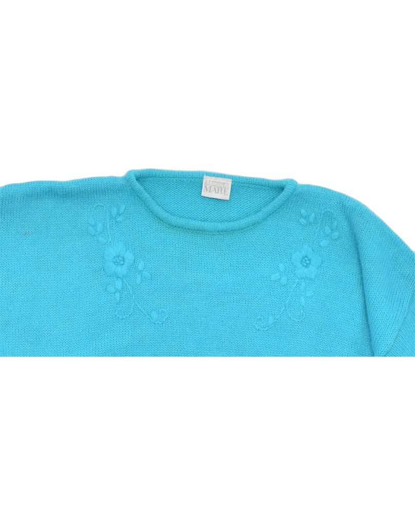 ANDREA MARE Womens Crew Neck Jumper Sweater UK 18 XL Blue Floral Acrylic | Vintage | Thrift | Second-Hand | Used Clothing | Messina Hembry 