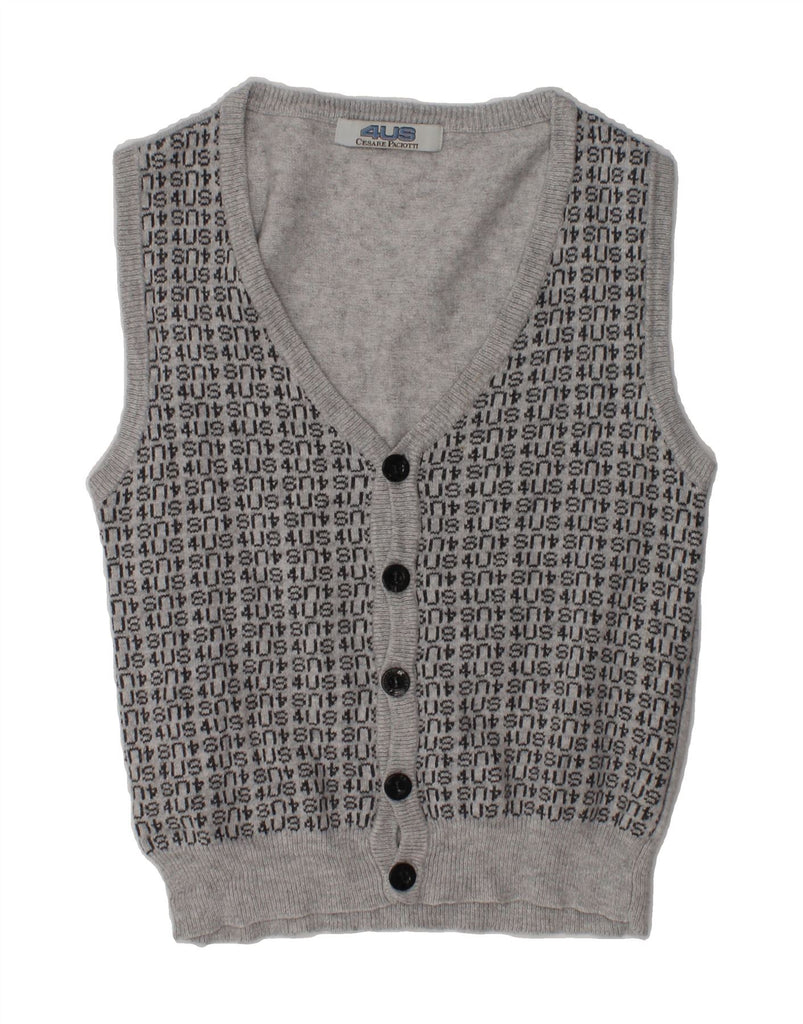 CESARE PACIOTTI Boys Graphic Sleeveless Cardigan Sweater 4-5 Years Grey | Vintage Cesare Paciotti | Thrift | Second-Hand Cesare Paciotti | Used Clothing | Messina Hembry 