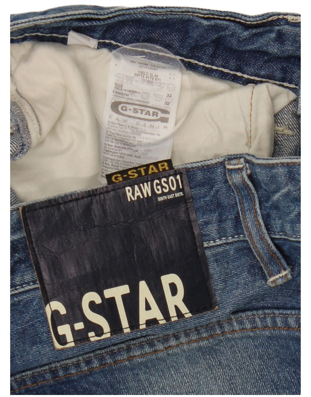 G-STAR Mens Yield Slim Jeans W33 L32 Blue Cotton