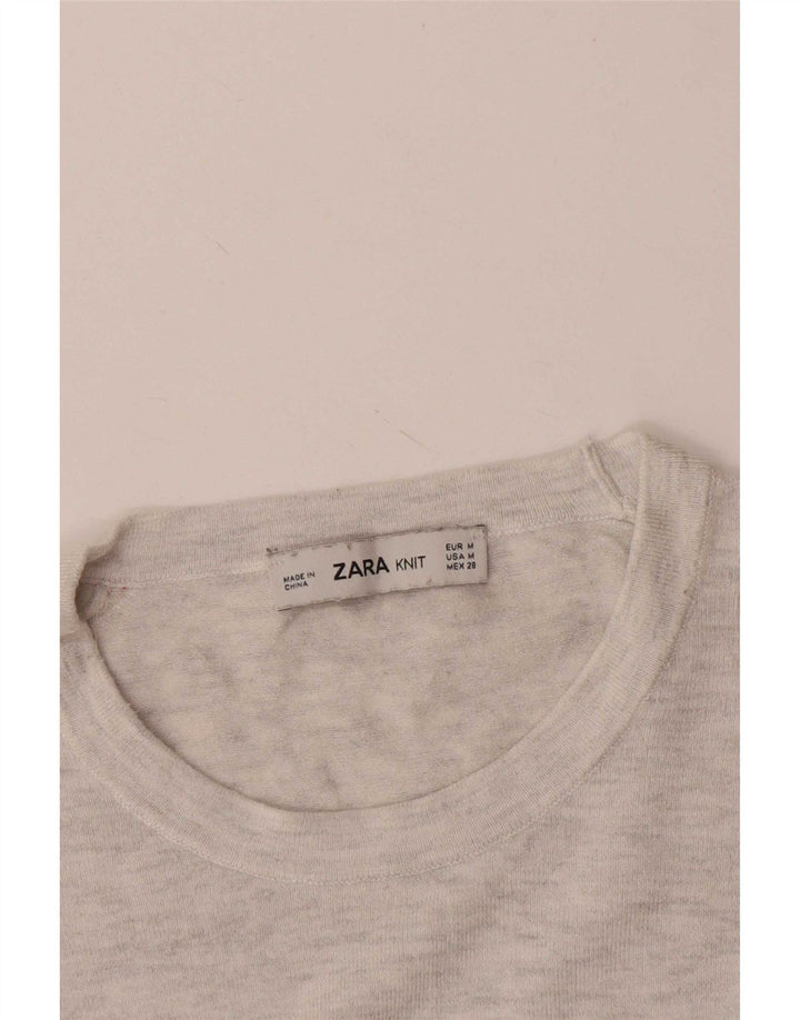 Zara Womens Crew Neck Jumper Sweater UK 12 Medium Grey Flecked