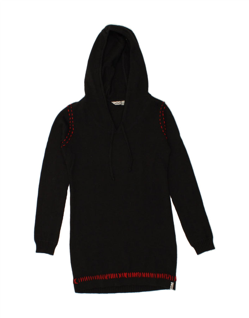 VANS Womens Longline Hooded Crew Neck Jumper Sweater UK 14 Large Black Vintage Vans and Second-Hand Vans from Messina Hembry 