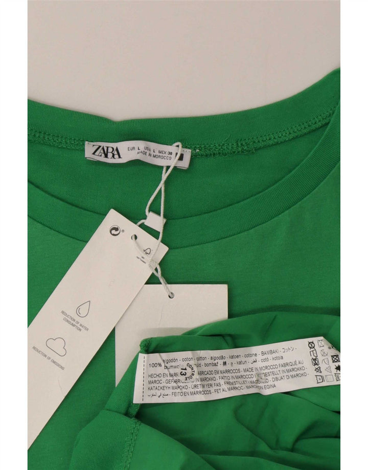 Zara Womens Blouse Top UK 16 Large Green Cotton