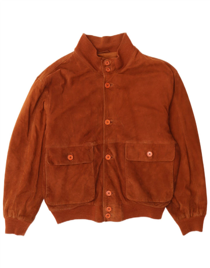 Pelle Moda Mens Suede Bomber Jacket IT 48 Medium Brown