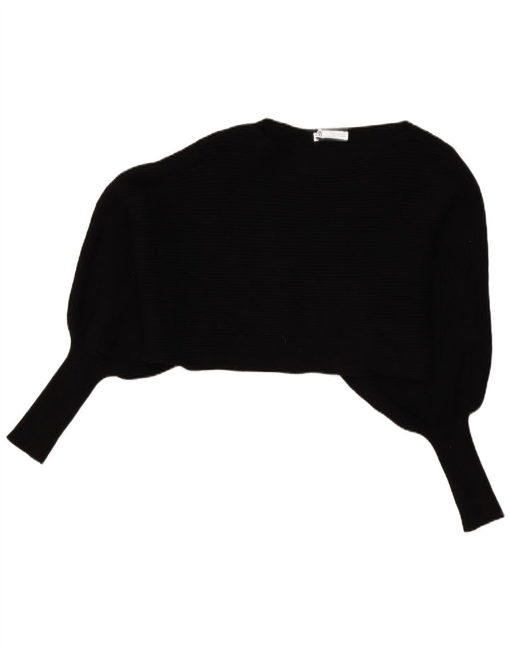 Zara Womens Oversized Crop Batwing Top Long Sleeve UK 14 Medium Black
