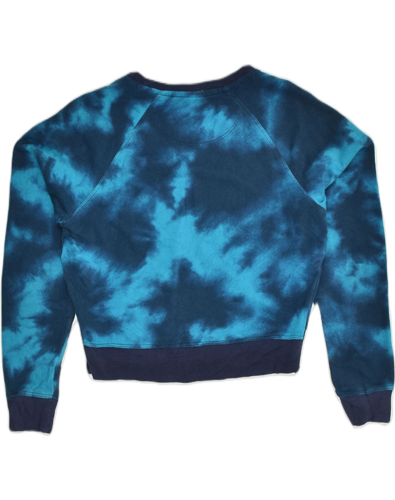 CHAMPION Womens Oversized Crop Sweatshirt Jumper UK 6 XS Blue Tie Dye | Vintage Champion | Thrift | Second-Hand Champion | Used Clothing | Messina Hembry 